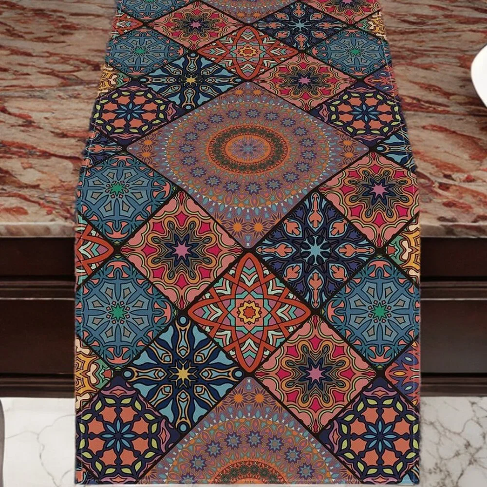 Boho Table Runner Bohemian Farmhouse Cottage Decor Dining Decorative Cloth 13x72